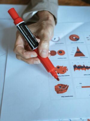 Professional setting showcasing data analysis using charts and diagrams, perfect for business and planning themes.